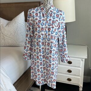 Roberta Roller Rabbit Floral Long Sleeve Button Down Shirt Dress in 100% Linen